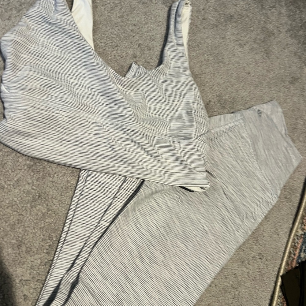 lululemon athletica Gray Striped Leggings and Top Set